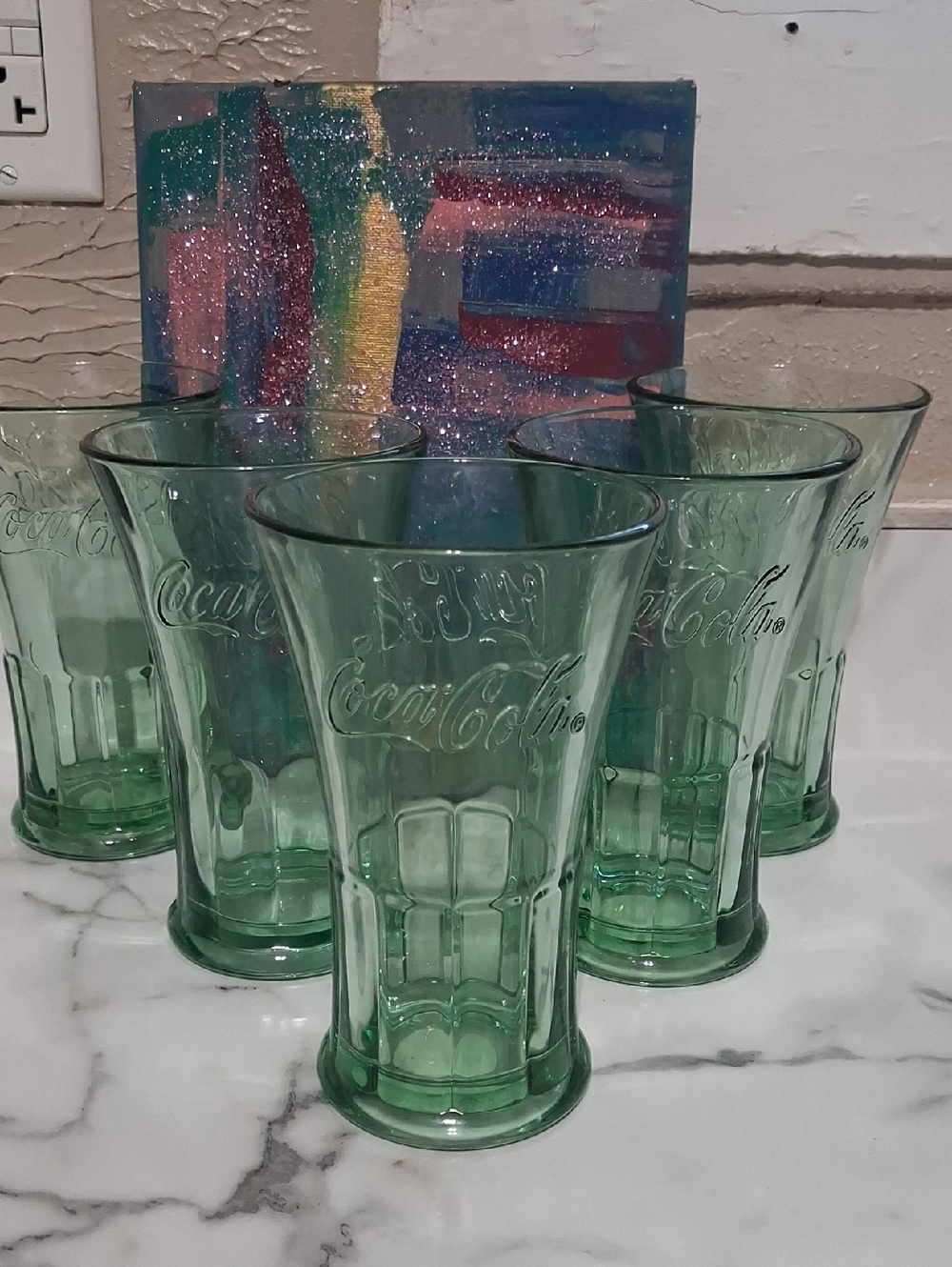 Coca-Cola 'Georgia' Green Flared GlassTinted Embossed Milkshake Glasses. Set Of5